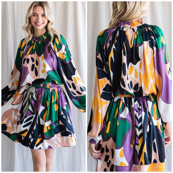 LAST 1 ! JODIFL Sophisticated Chic Satin Long Sleeves Short Dress - Picture 5 of 6